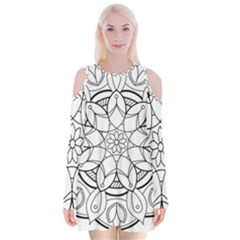 Mandala Drawing Dyes Page Velvet Long Sleeve Shoulder Cutout Dress by Ravend