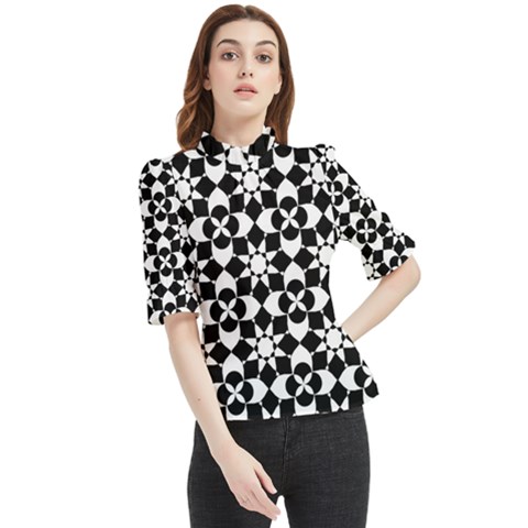Mosaic Floral Repeat Pattern Frill Neck Blouse by Ravend