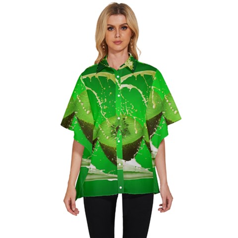 Kiwi Fruit Vitamins Healthy Cut Women s Batwing Button Up Shirt by Amaryn4rt
