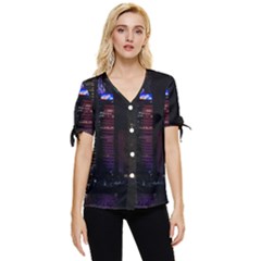 Hong Kong China Asia Skyscraper Bow Sleeve Button Up Top by Amaryn4rt