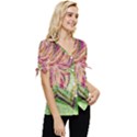 Colorful Design Acrylic Canvas Bow Sleeve Button Up Top View3
