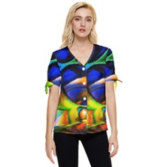 Light Texture Abstract Background Bow Sleeve Button Up Top by Amaryn4rt