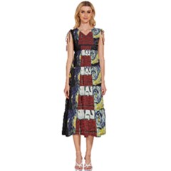 Cartoon Dog House Van Gogh V-neck Drawstring Shoulder Sleeveless Maxi Dress by Modalart