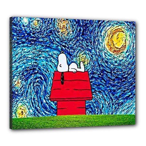 Cartoon Dog Starry Night Van Gogh Parody Canvas 24  X 20  (stretched) by Modalart