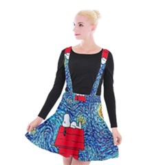 Cartoon Dog Starry Night Van Gogh Parody Suspender Skater Skirt by Modalart