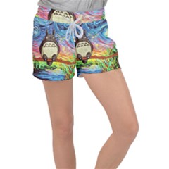 Totoro Starry Night Art Van Gogh Parody Women s Velour Lounge Shorts by Modalart