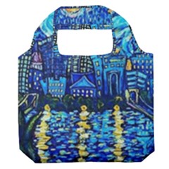 Starry Night Van Gogh Painting Art City Scape Premium Foldable Grocery Recycle Bag by Modalart