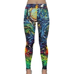 Dog Cartoon Starry Night Print Van Gogh Parody Classic Yoga Leggings by Modalart