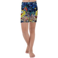 Art Cartoon Starry Night Van Gogh Kids  Lightweight Velour Capri Yoga Leggings by Modalart