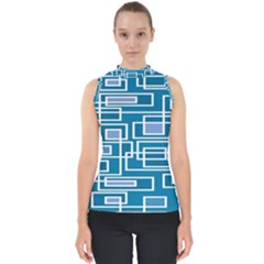 Geometric Rectangle Shape Linear Mock Neck Shell Top by Pakjumat