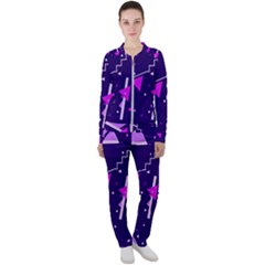 Purple Blue Geometric Pattern Casual Jacket And Pants Set by Pakjumat