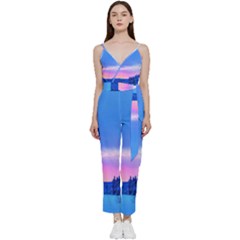 Winter Landscape Snow Forest Trees V-neck Camisole Jumpsuit by Amaryn4rt