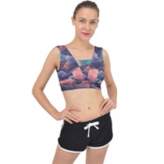 Adventure Psychedelic Mountain V-back Sports Bra by Modalart