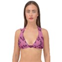 Pink Glitter Butterfly Double Strap Halter Bikini Top View1