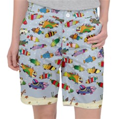 Fish Ocean Sea Water Diving Blue Women s Pocket Shorts by Modalart