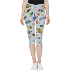 Fish Ocean Sea Water Diving Blue Inside Out Lightweight Velour Capri Leggings  by Modalart