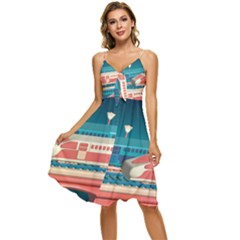Bridge Transportation Train Toys Sleeveless Tie Front Chiffon Dress by Modalart