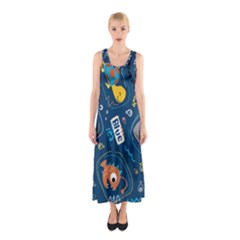 Seamless Pattern Vector Submarine With Sea Animals Cartoon Sleeveless Maxi Dress by Bedest
