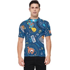 Seamless Pattern Vector Submarine With Sea Animals Cartoon Men s Short Sleeve Rash Guard by Bedest