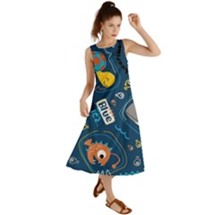 Seamless Pattern Vector Submarine With Sea Animals Cartoon Summer Maxi Dress by Bedest