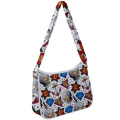 Full Color Flash Tattoo Patterns Zip Up Shoulder Bag by Bedest