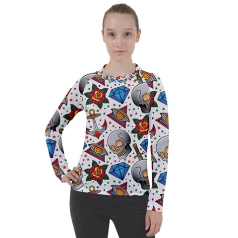 Full Color Flash Tattoo Patterns Women s Pique Long Sleeve T-shirt by Bedest