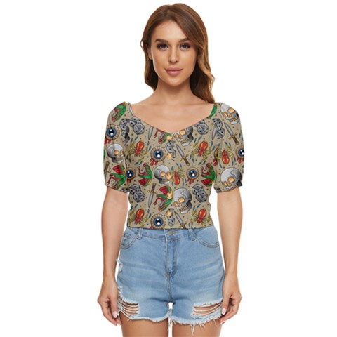 Tattoo Pattern Button Up Blouse by Bedest