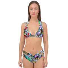 Graffiti Characters Seamless Patterns Double Strap Halter Bikini Set by Bedest