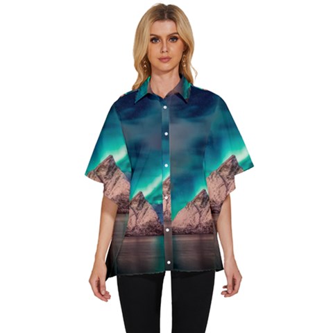 Amazing Aurora Borealis Colors Women s Batwing Button Up Shirt by Pakjumat