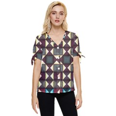 Symmetry Geometric Pattern Texture Bow Sleeve Button Up Top by Pakjumat