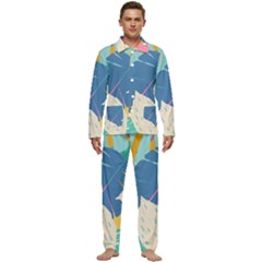 Exotic Leaves Flower Plant And Branches Art Print Botanical Pattern Men s Long Sleeve Velvet Pocket Pajamas Set by Pakjumat
