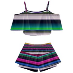 Horizontal Lines Colorful Kids  Off Shoulder Skirt Bikini by Pakjumat