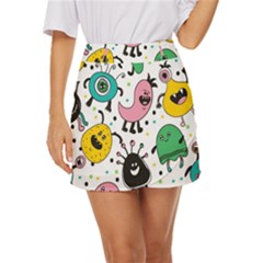 Funny Monster Pattern Mini Front Wrap Skirt by Pakjumat