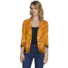 Lime Water Bubbles Macro Light Detail Background Women s One-button 3/4 Sleeve Short Jacket by Pakjumat