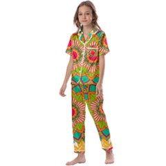 Mandala Patterns Yellow Kids  Satin Short Sleeve Pajamas Set by Pakjumat