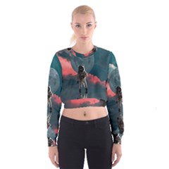 Astronaut Moon Space Nasa Planet Cropped Sweatshirt by Maspions