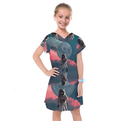 Astronaut Moon Space Nasa Planet Kids  Drop Waist Dress by Maspions