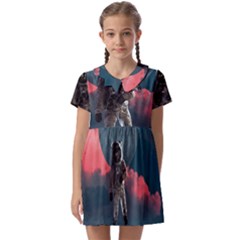 Astronaut Moon Space Nasa Planet Kids  Asymmetric Collar Dress by Maspions