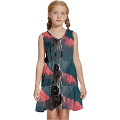 Astronaut Moon Space Nasa Planet Kids  Sleeveless Tiered Mini Dress by Maspions