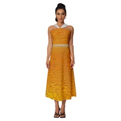 Beer Bubbles Pattern Sleeveless Cross Front Cocktail Midi Chiffon Dress by Maspions