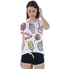 Doodle Cartoon Drawn Cone Food Short Sleeve Open Back T-shirt by Hannah976