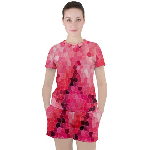 Mosaic Structure Pattern Background Women s T-shirt And Shorts Set by Hannah976