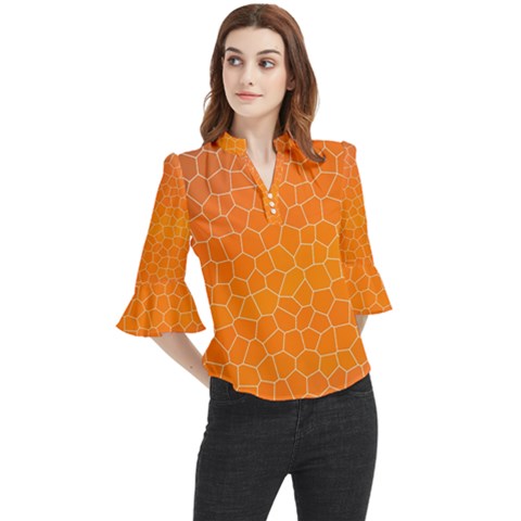 Orange Mosaic Structure Background Loose Horn Sleeve Chiffon Blouse by Hannah976