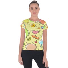 Cute Sketch Child Graphic Funny Short Sleeve Sports Top  by Hannah976