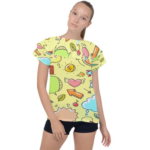 Cute Sketch Child Graphic Funny Ruffle Collar Chiffon Blouse by Hannah976