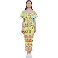 Cute Sketch Child Graphic Funny Bardot Ruffle Jumpsuit by Hannah976