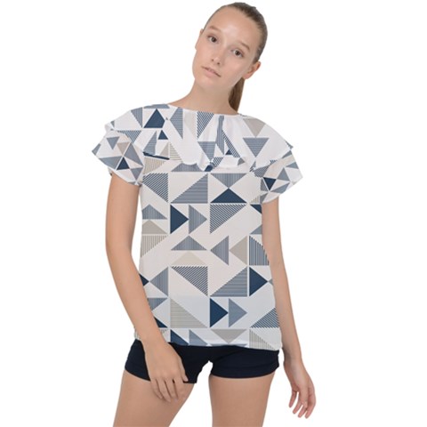 Geometric Triangle Modern Mosaic Ruffle Collar Chiffon Blouse by Hannah976