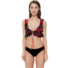 Red Black Fractal Mandelbrot Art Wallpaper Low Cut Ruffle Edge Bikini Top by Hannah976