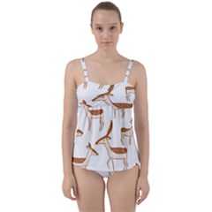 Seamless Deer Pattern Design Twist Front Tankini Set by Hannah976