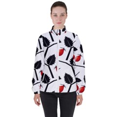 Rose Hip Pattern Branches Autumn Women s High Neck Windbreaker by Hannah976